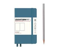 LEUCHTTURM1917 365629 Notebook Pocket (A6), Hardcover, 187 Numbered Pages, Stone Blue, Plain