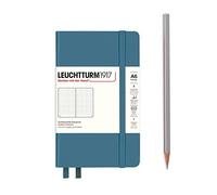 LEUCHTTURM1917 365630 Notebook Pocket (A6), Hardcover, 187 Numbered Pages, Stone Blue, Dotted