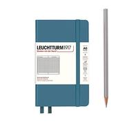 LEUCHTTURM1917 365632 Notebook Pocket (A6), Hardcover, 187 Numbered Pages, Stone Blue, Squared