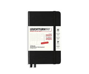 LEUCHTTURM1917 367558 Academic Weekly Planner Pocket (A6) 2024, 18 Months, Black, German