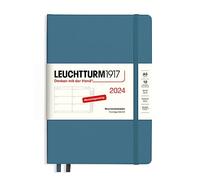 LEUCHTTURM1917 367619 Weekly Planner Medium (A5) 2024 with Extra Book for Addresses and Anniversaries, Stone Blue, German, 12 Months