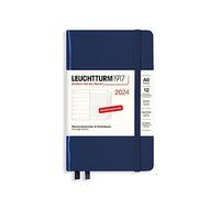 LEUCHTTURM1917 367733 Weekly Calendar & Notebook Pocket (A6) 2024, with Extra Book for Addresses and Anniversaries, Navy, German, 12 Months