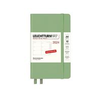 LEUCHTTURM1917 367742 Weekly Calendar & Notebook Pocket (A6) 2024, with Extra Book for Addresses and Anniversaries, Sage, German, 12 Months