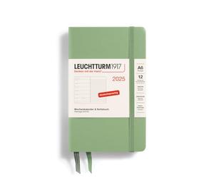 LEUCHTTURM1917 370501 Weekly Calendar & Notebook 2025, Pocket A6 Hardcover - 12-Month Planner, 80 g, Lined - Sage