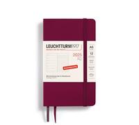 LEUCHTTURM1917 370529 Weekly Calendar & Notebook 2025, Pocket A6 Softcover - 12-Month Planner, 80 g, Lined - Port Red