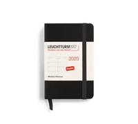 LEUCHTTURM1917 370674 Weekly Planner 2025, Mini A7 Hardcover - 12 Month Planner, Lined - Black, English