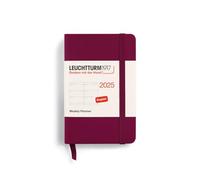 LEUCHTTURM1917 370676 Weekly Planner 2025, Mini A7 Hardcover - 12 Month Planner, Lined, Port Red, English
