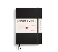 LEUCHTTURM1917 370793 Weekly Planner 2025, Medium A5 Hardcover - 12 Month Calendar, Lined - Black, English