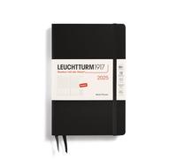 LEUCHTTURM1917 371020 Weekly Planner 2025, Paperback B6+ Hardcover - 12-Month Calendar, Lined - Black, English