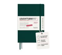 LEUCHTTURM1917 Day to a Page Diary 2027 A5, Forest Green, German | one page per day, hourly grid, Hardcover, 80 gsm acid-free, 464 pages, school holidays