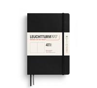 LEUCHTTURM1917 Notebook 411 Medium A5 Hardcover, Plain, Black | 411 numbered pages, 80 gsm acid-free, 160 pages more than the standard, the heavy-writer notebook