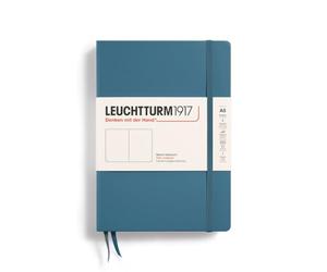 LEUCHTTURM1917 Notebook A5 Plain, 251 Numbered Pages, Stone Blue | 80 gsm cream paper, thread-bound, opens flat, 2 ribbon bookmarks, expandable pocket, hardcover, acrylic paper