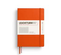 LEUCHTTURM1917 Notebook Medium (A5) Hardcover, Pumpkin, Squared | Pumpkin, squared, thread-bound, opens flat, 2 ribbon bookmarks, expandable pocket, elastic closure