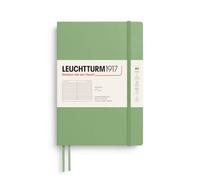 LEUCHTTURM1917 Notebook Medium A5 Softcover, Sage, Lined | 123 numbered pages, thread-bound, opens flat, table of contents, 2 ribbon bookmarks, expandable pocket