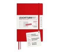 LEUCHTTURM1917 Week to View Diary & Notebook 2027, A5, Softcover, Cherry | 144 pages, acid-free, school holidays, expandable pocket, 3-year overview