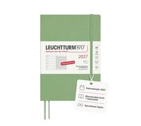 LEUCHTTURM1917 Week to View Diary & Notebook 2027, A5, Softcover, Sage | w t-a-glance with notes page, acid-free, 2 ribbon bookmarks, expandable pocket, perforated pages, 144 pages