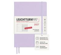 LEUCHTTURM1917 Week to View Diary & Notebook 2027, Medium A5, Lilac | Hardcover, German with school holidays overview, acid-free, 2 ribbon bookmarks