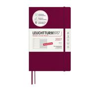 LEUCHTTURM1917 Week to View Diary & Notebook 2027, Medium A5, Port Red | Softcover, 144 pages, school holidays, acid-free, expandable pocket, ribbon bookmark