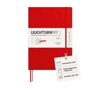 LEUCHTTURM1917 Week to View Diary & Notebook A4+ 2027, Cherry | German, acid-free, Hardcover, 144 pages, school holidays, project planner & expandable pocket