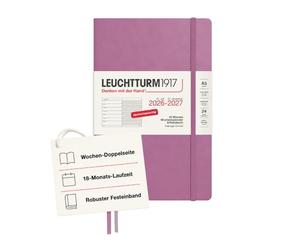 LEUCHTTURM1917 Weekly Calendar 2027 A5 with Notebook, Lined - Diary German, 18 Months July 2026 - December 2027, Dusty Rose, Hard Cover, 210 x 145 mm, Week to View Left + Note Page Right