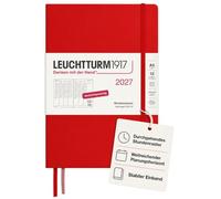 LEUCHTTURM1917 Weekly Planner 2027 Medium (A5) - German, Cherry, 210 x 145 mm, January-December (12 Months), Weekly Overview with Hour Grid 7:00-22:00 per Column, Hard Cover, 80 g/m² Paper