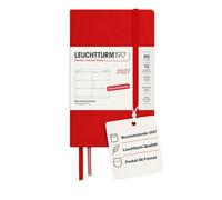 LEUCHTTURM1917 Weekly Planner 2027 Pocket (A6) - German, Cherry, Hardcover, 90 x 150 mm, 12 Months - January-December 2027, 1 Week per Double Page, 80 g/m² Paper with High Ink Compatibility