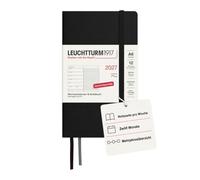 Leuchtturm1917 Weekly Planner 2027 Pocket (A6) with Notebook - Schedule Planner German, Black, Softcover, January-December 2027, Weekly Overview on the Left + Note Page on the Right