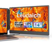 Leudaich 14 Inch Portable Monitor Extender for Dual Monitor Screen, FHD IPS Portable Monitor for 13 to 16 Inch Laptops, HDMI/USB-A/Type-C Dual Display Plug-Play