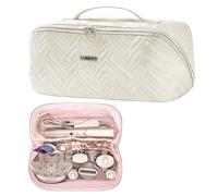 Leudes Hair Tools Travel Bag For Dy son Airwrap Hair Dryer Shark Flex Style Carrying Case Travel Makeup Bag Portable Pouch Open Flat Packing Organizers with Divider and Handle (Beige)