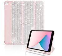 Leuhiove 10.2 inch Bling Case for iPad 9th Generation 2021,iPad 8th Generation 2020,iPad 7th Generation 2019,Sparkle Glitter Rhinestone Stand Cover，Auto Wake/Sleep (Pink with Pencil Holder)