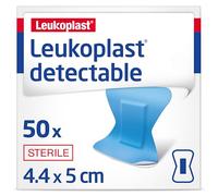Leukoplast Detectable - Sterile Dressing Strips with X-Ray and Metal Detectable Materials - Breathable and Waterproof, First-aid Plasters - Blue - 4.4 cm x 5 cm - Box of 50