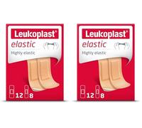 Leukoplast Elastic First Aid Plaster Strips - Flexible Adhesive Soft Absorbent Padded Fabric - for Finger Cuts, Blisters - 20 Count (8ct - 19 mm x 72 mm, 12 ct - 28 mm x 72 mm) (Pack of 2)