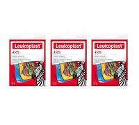 Leukoplast Kids Plasters - Sterile, Soft Absorbant Pads - Waterproof Skin Friendly Low Adhesive - Fun Animal Designs Zebra Monkey Hippo Shark - 12 PCs (x3 Pack)
