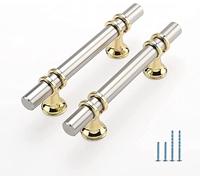 Leulan 10 Pack Kitchen Cabinet Handles Brushed Nickel and Gold Cabinet Pulls 3 Inch Silver Gold Drawer Pulls for Dresser Bathroom Two Tone Kitchen Hardware,Zinc Alloy Base