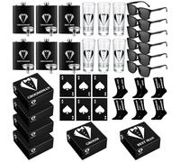 Leumoi 36 Pcs Groomsmen Gifts Box Set Groomsmen Box Stainless Steel Flask Shot Glasses Beer Bottle Poker Card Opener Sunglasses Socks Proposal Gift for Wedding Party