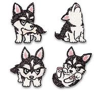 LEUYUAN Iron On Patches (4 pcs) Husky Embroidery Applique Patches DIY Decoration Repair, Cute Dogs Sew On Patches