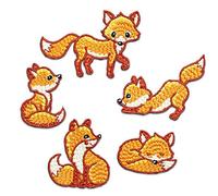 LEUYUAN Iron on Patches 5 pcs Fox Embroidered Motif Applique Decoration Sew On Patches for DIY Jeans Jacket, Clothing, Handbag, Shoes, Caps (A)