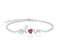 Leva Jewkis 925 Sterling Silver July Birthstone Bracelets Rose Love Heart Bracelet Created Ruby Red Gemstone Dainty Charm Link for Women Girls, 20cm Adjustable Chain