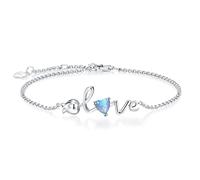 Leva Jewkis 925 Sterling Silver June Birthstone Bracelets Rose Love Heart Bracelet Rainbow Moonstone Dainty Charm Link for Women Girls, 20cm Adjustable Chain