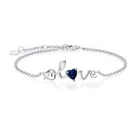 Leva Jewkis 925 Sterling Silver September Birthstone Bracelets Rose Love Heart Bracelet Created Blue Sapphire Gemstone Dainty Charm Link for Women Girls, 20cm Adjustable Chain