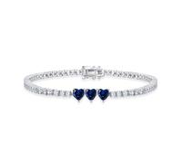 Leva Jewkis Sterling Silver Tennis Bracelet, Created Blue Sapphire Bracelet September Birthstone Bracelets for Women, Heart Charm Bracelet Anniversary Birthday Jewellery Gifts for Women Mum, 18CM