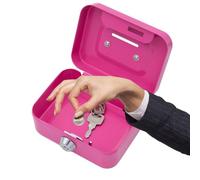 LEVABE Small Lock Box | Metal Cash Box with Key | Lockable Storage Money Box, Safe Money Saving Box Coin Storage Tin for Kids