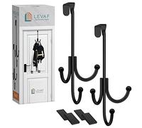 LEVAF 2-Pack Over The Door Hook - with 3 Hang Heads & Snug Fit Pads- 2Pcs Heavy Duty Hooks for Hanging Coats, Towels, Caps & Robes - Elegant Matt Finish - No Drill Hanger Organizer - Black