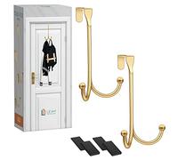 LEVAF 2-Pack Over The Door Hooks - with 2 Hang Heads & Snug Fit Pads Heavy Duty Hook for Hanging Coats, Towels, Caps & Wreath - Elegant Matt Finish - No Drill Hanger Organizer - Gold
