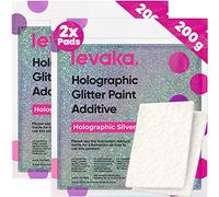 Levaka Glitter for Paint, Holographic Rose Gold Glitter for Walls, 400g | Glitter paint additive mixes into any emulsion for walls and ceilings, holographic silver, 2 buffing pads