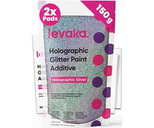 Levaka Holographic Silver Glitter Additive, 150g with 2 x Buffing Pads - Paint Additive for Luminous Finish on Interior or Exterior Walls, Ceilings, and Woods - Paint Glitter for Walls
