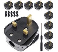 LEVANLIGHT 10PCS 13A Fused UK Plug 3 Pin Heavy Duty Rewireable Mains Plug with Cord Grip, Rubber Composite Material, 10 Pack (Black)