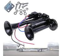 LEVANLIGHT 12V Super Loud 600DB Air Horn Kit｜Double Tube Train Horn with Air Compressor for Truck, Car, Van, Vehicle｜Universal Fit, Easy Installation (Black)