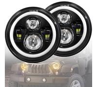 LEVANLIGHT 7-Inch Round LED Headlight Kit with Angel Eyes, White Daytime Running Light and Amber Halo Turn Signal, High Low Beam for Je ep Wran gler J K T J Models, Includes H4 H13 Adapter