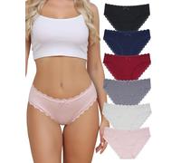 Levao 6 Pack Cotton Underwear Women Lace Waistband Full Briefs Stretchy Ladies High Leg Knickers Soft Hipster Sexy Panties Multipack S-XXL
